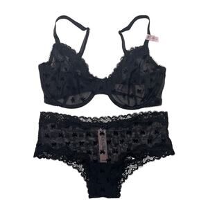 Victoria's Secret Tease Unlined Demi Bra and Lace-Trim Cheeky Panty Set 34DDD/M